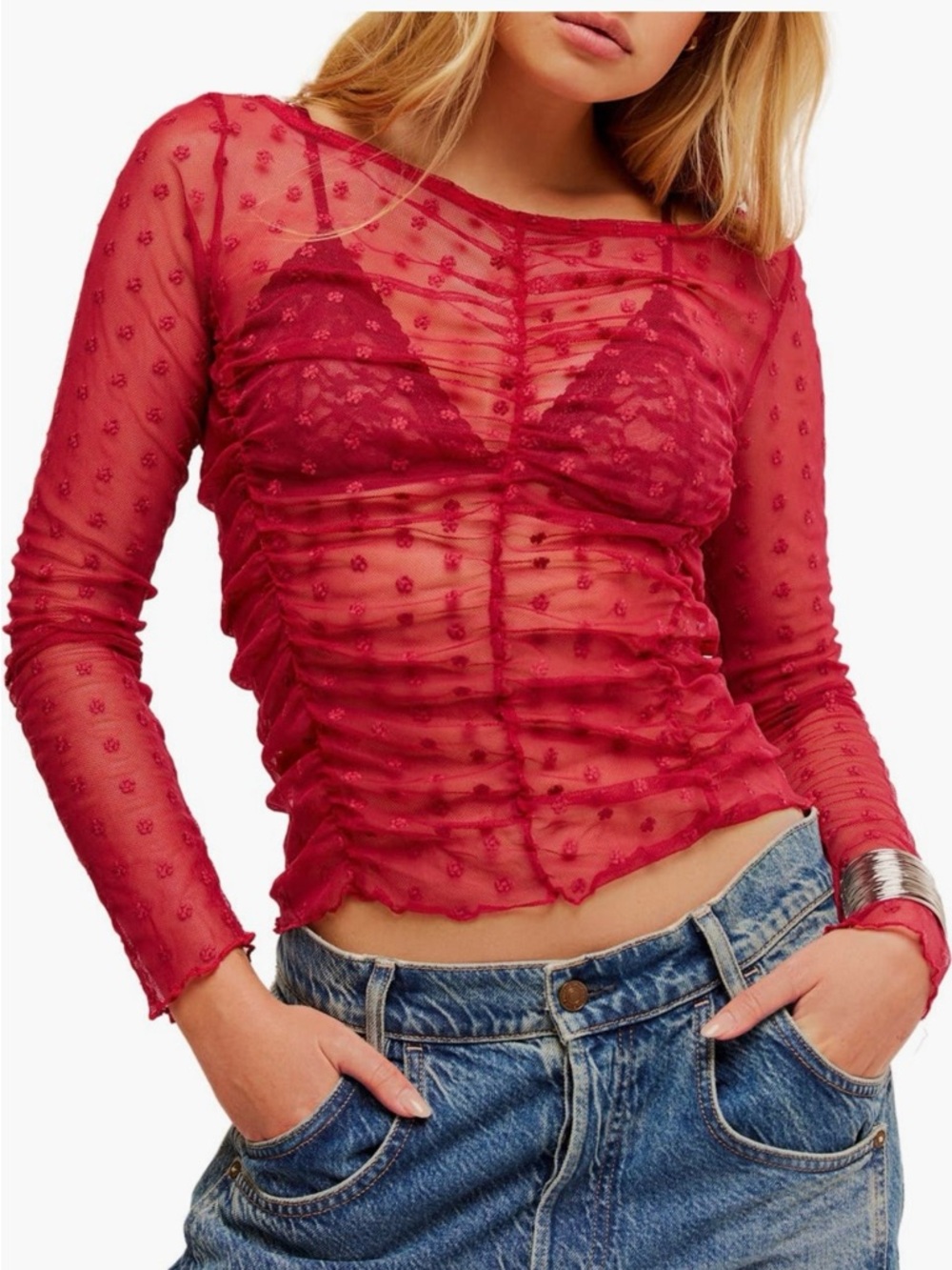 Free People Most Likely long sleeve layering top in Glass Roses. Size L, NWT